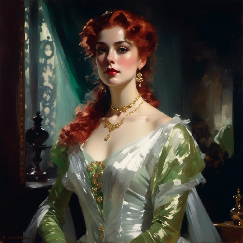 Victorian Woman in Green, Edward Cucuel Style