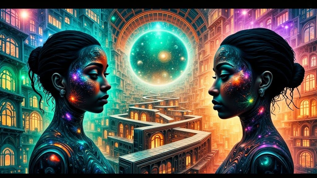 Surrealist Cityscapes in Op-Art Style