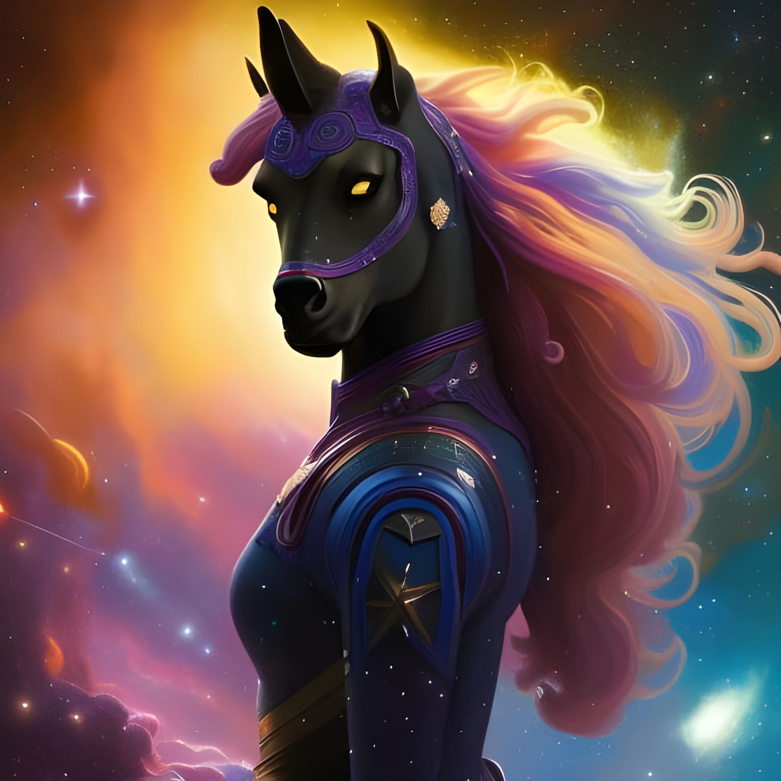 Cosmic Horse Portrait in Space, Hyperdetailed Art