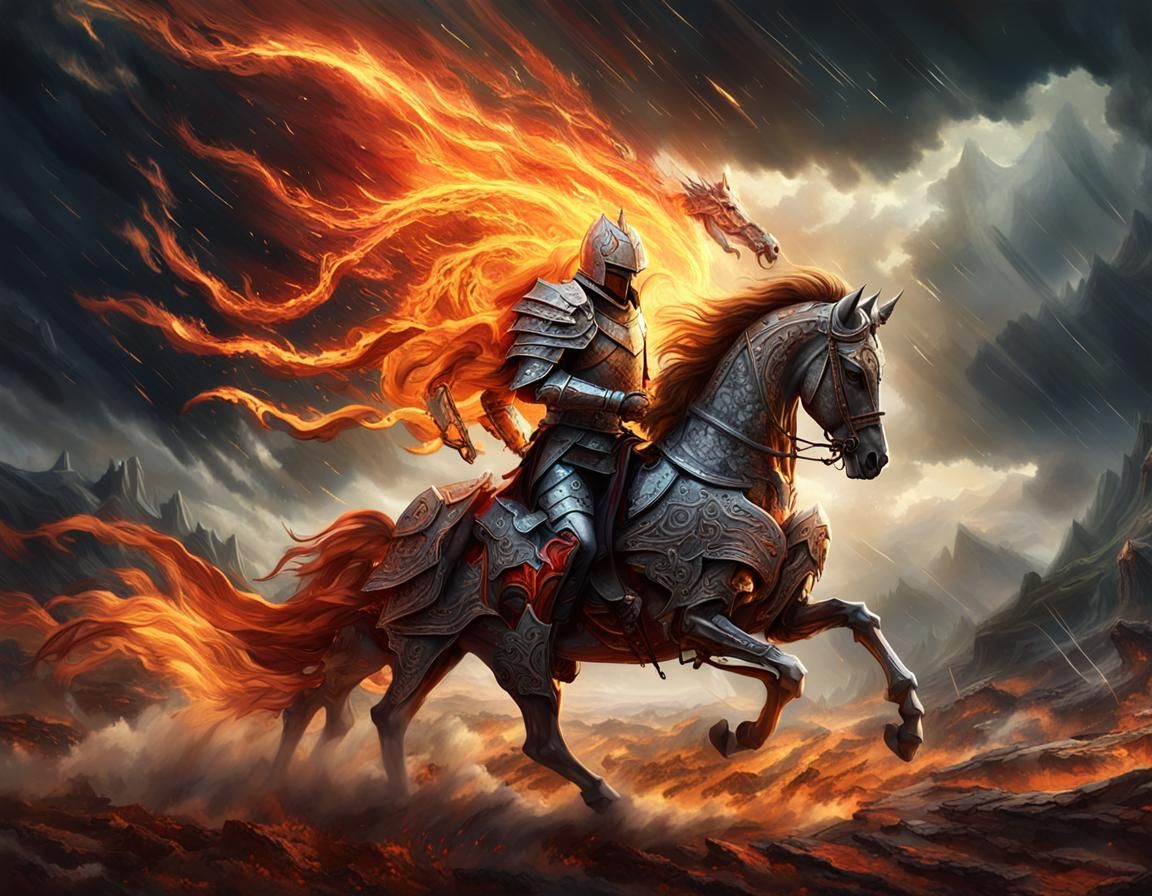 Fiery Knight Rides Through Fractal Storm