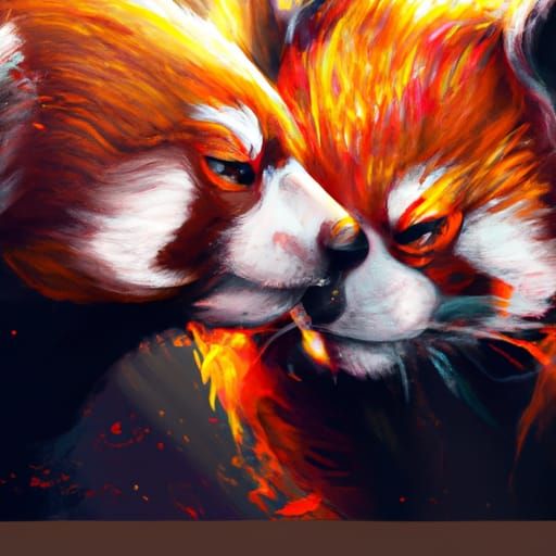 Red Pandas Kissing: Hyperdetailed Portrait