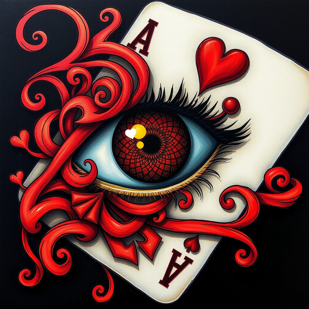 Hyperrealistic 3D Eye with Ace of Hearts Zentangle
