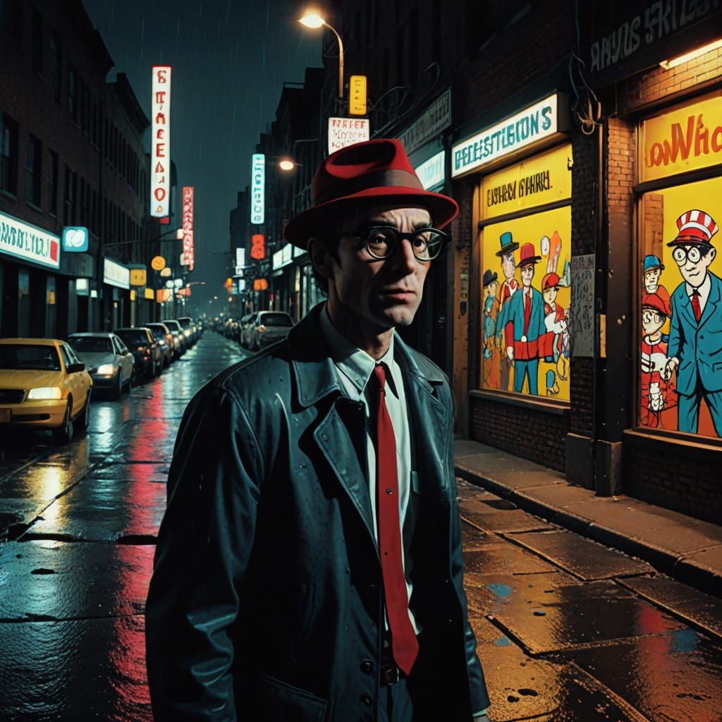 Surreal Pop Art Where's Waldo in Film Noir Cityscape