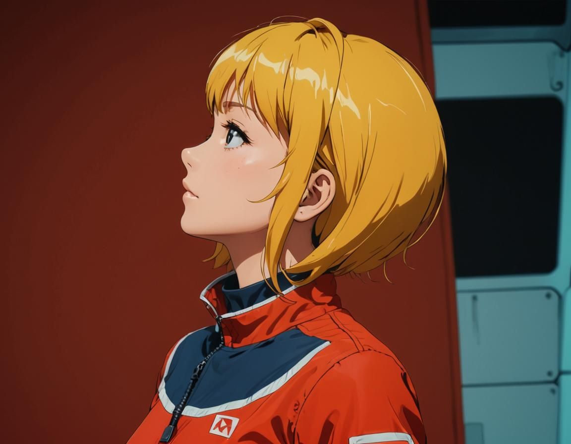 Anime Girl in Red Suit, Cel-Shaded Style