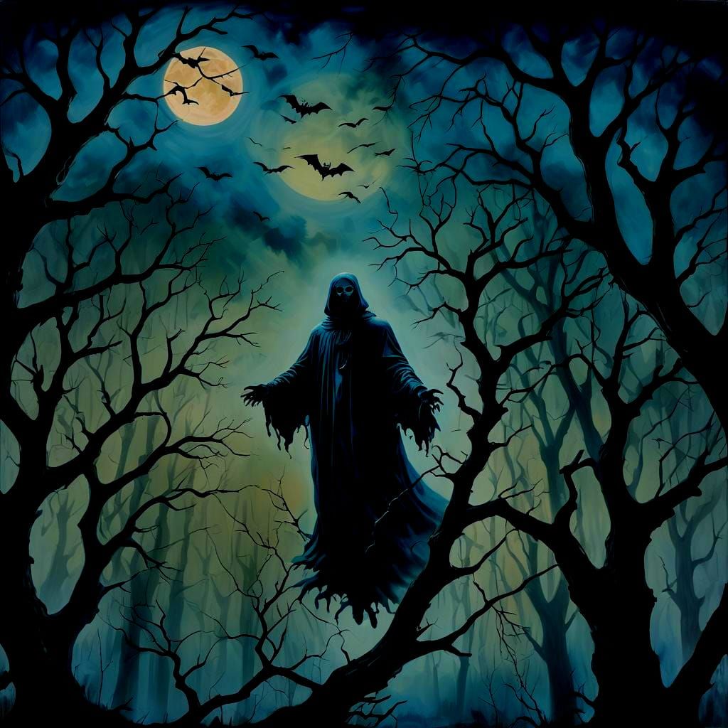 Eerie Ghost in Spooky Forest, Gothic Art
