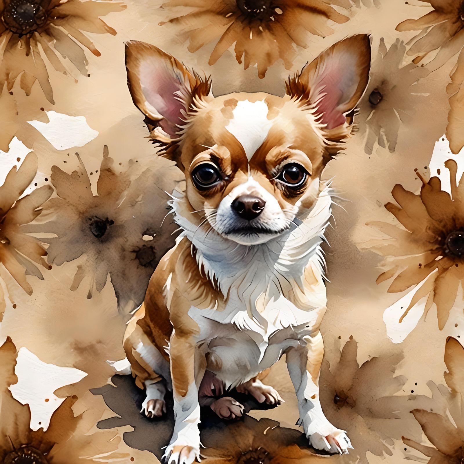 Watercolor Painting of a Brown and White Chihuahua