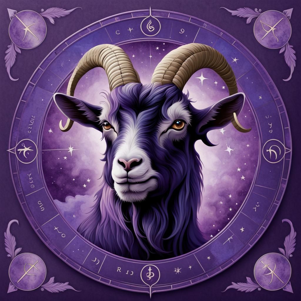 Capricorn Goat Astrological Sign in Violet and Indigo