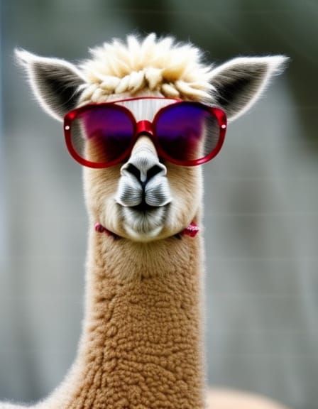 Alpaca with Sunglasses and Apple Juice