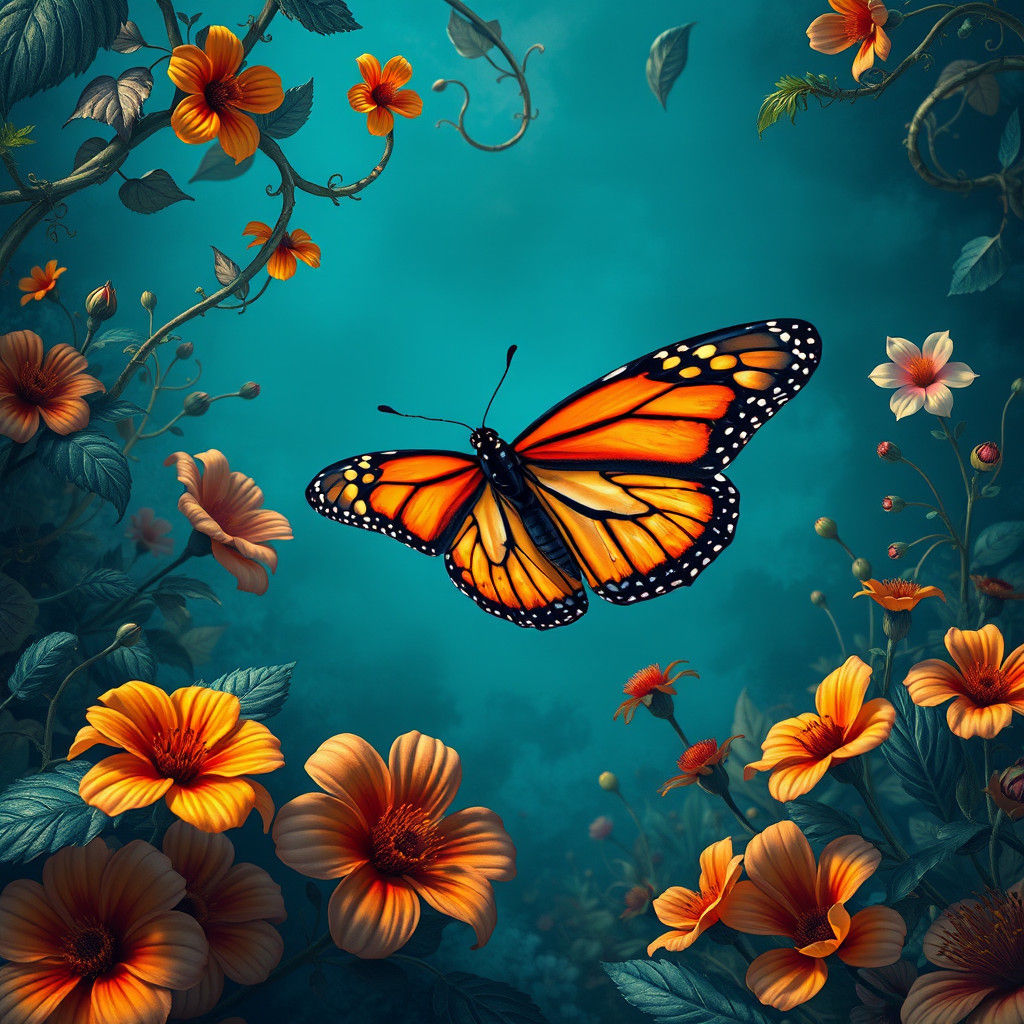 Monarch Butterfly in Fantastical Matte Painting Style