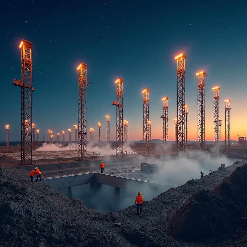 Construction Site at Dusk in Constructivist Style