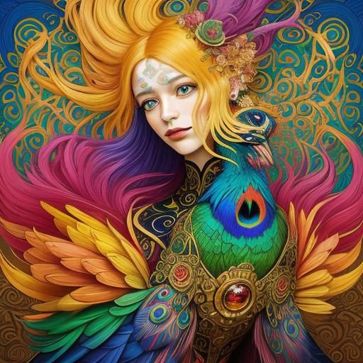 Dragon Peacock Woman: An Art Nouveau Portrait