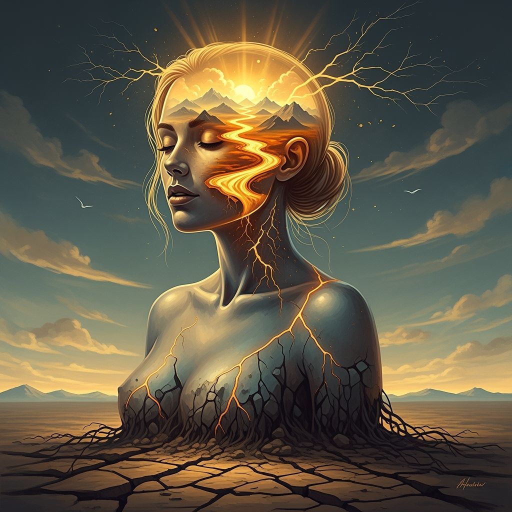 Surreal Woman Ascends From Cracked Earth