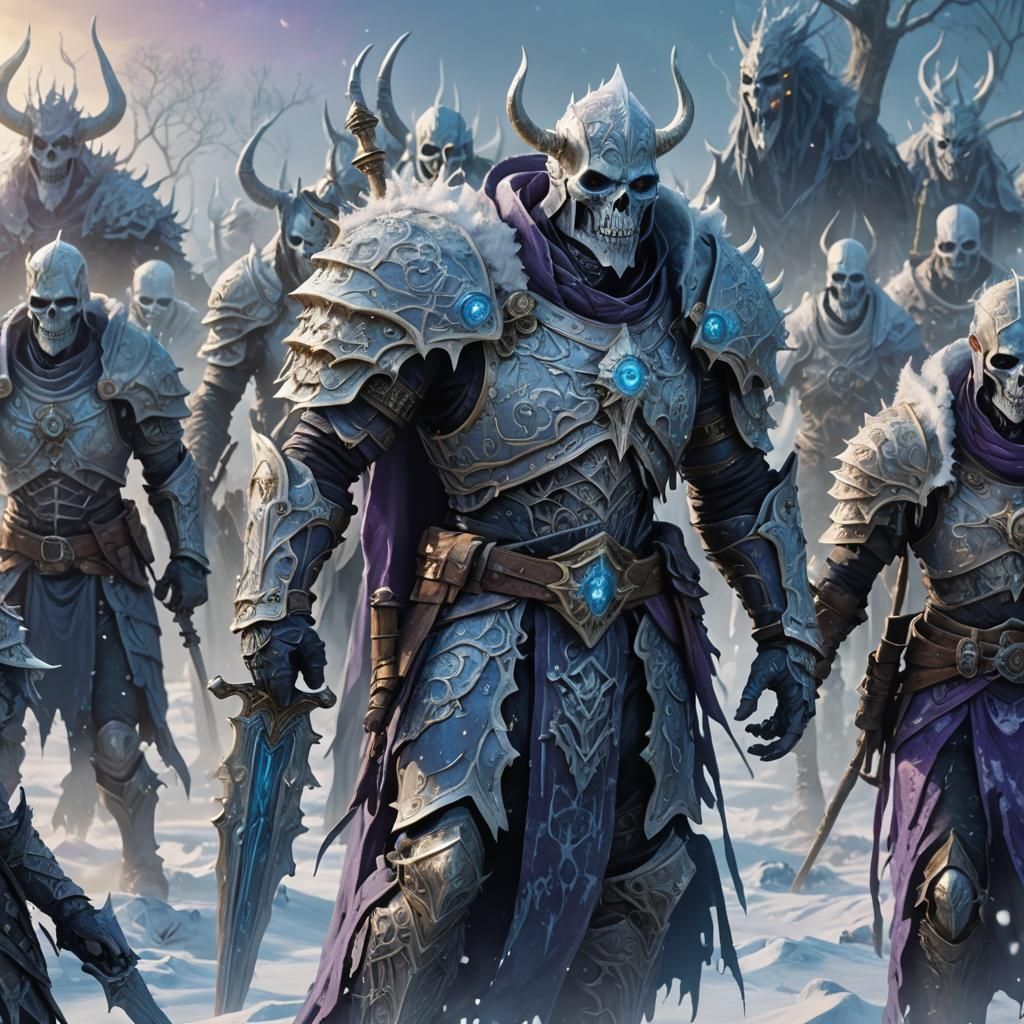 Necromancer Commands Undead Army in Winter Scenery