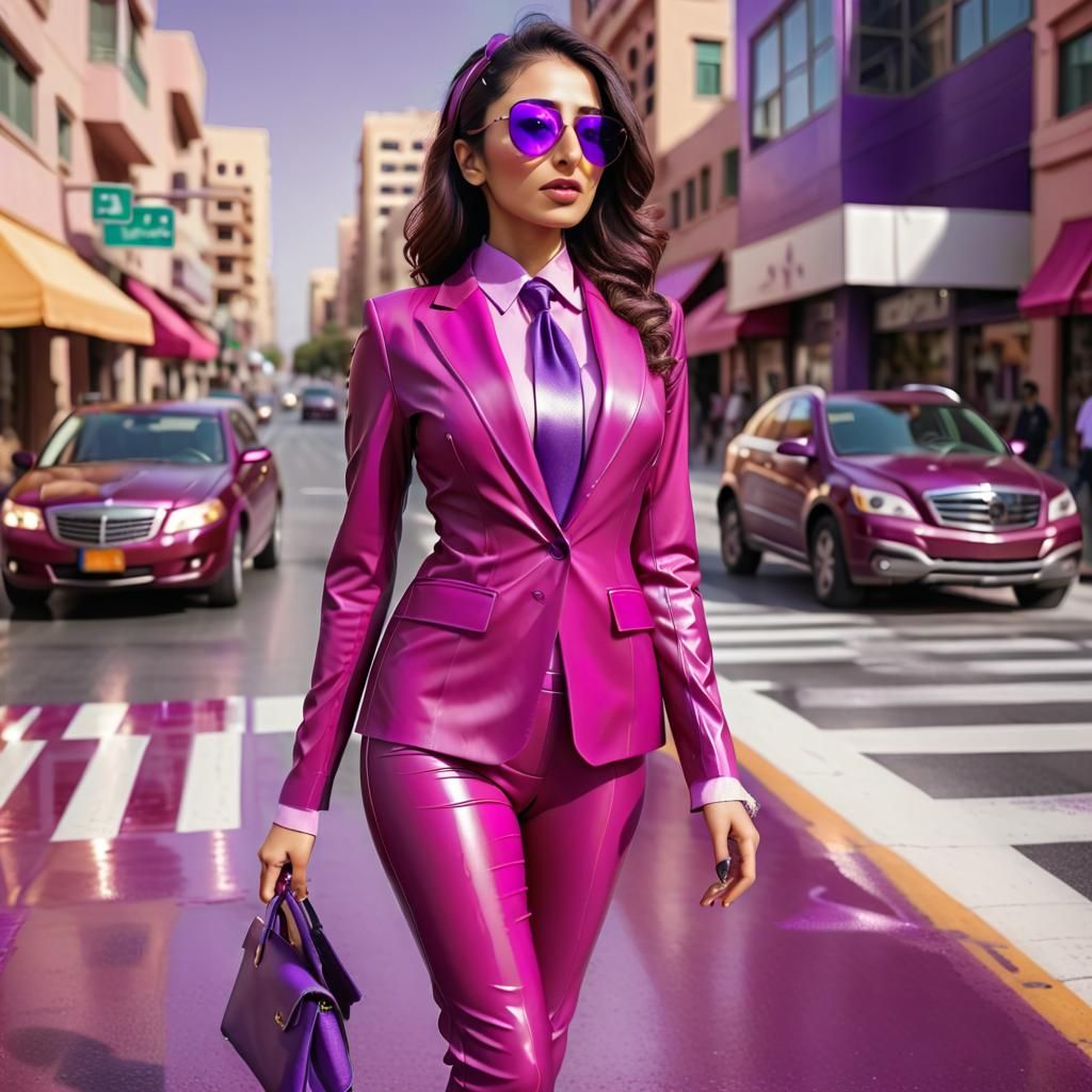 beautiful arabic woman wearing raspberry three piece tailore...