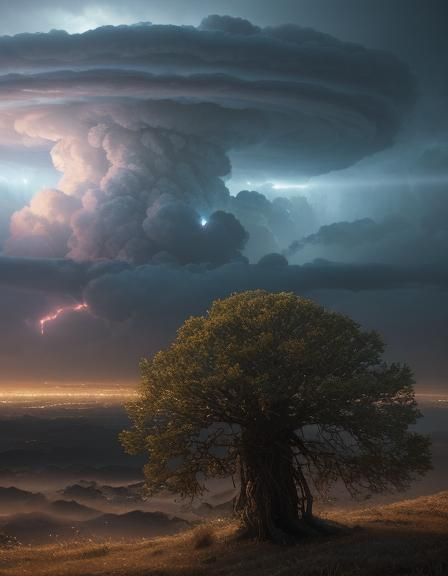 Dramatic Mushroom Cloud with Lightning: Digital Matte Painti...