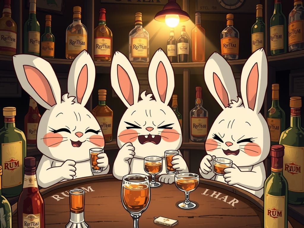 Drunken Chibi Bunnies in Cozy Bar, Anime Style