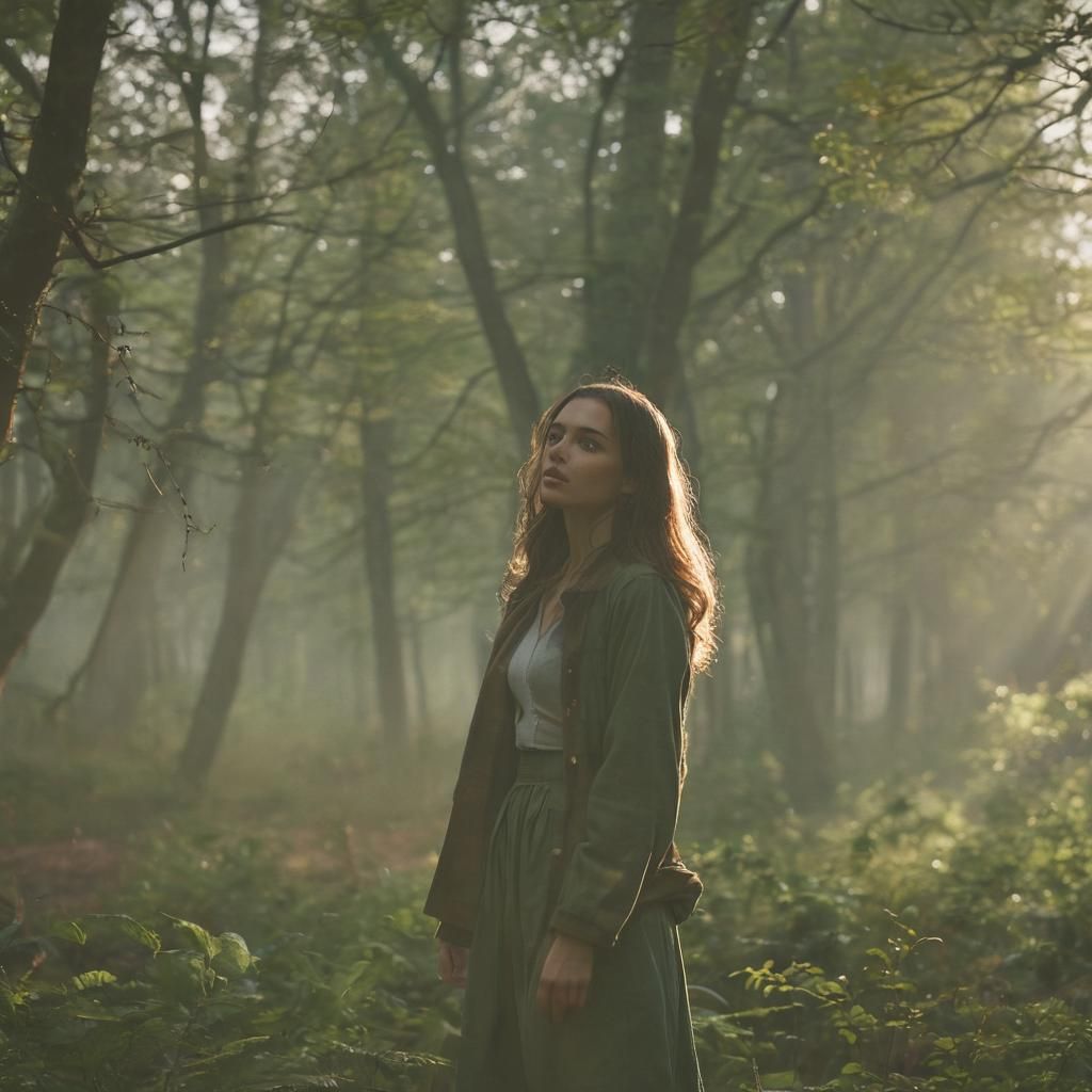 Girl Surrounded by Nature in Cinematic Lighting