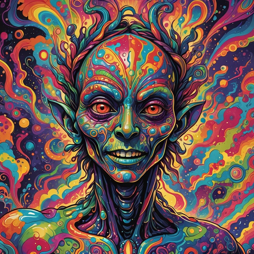 Psychedelic Alien Concept Art in Vibrant Colors