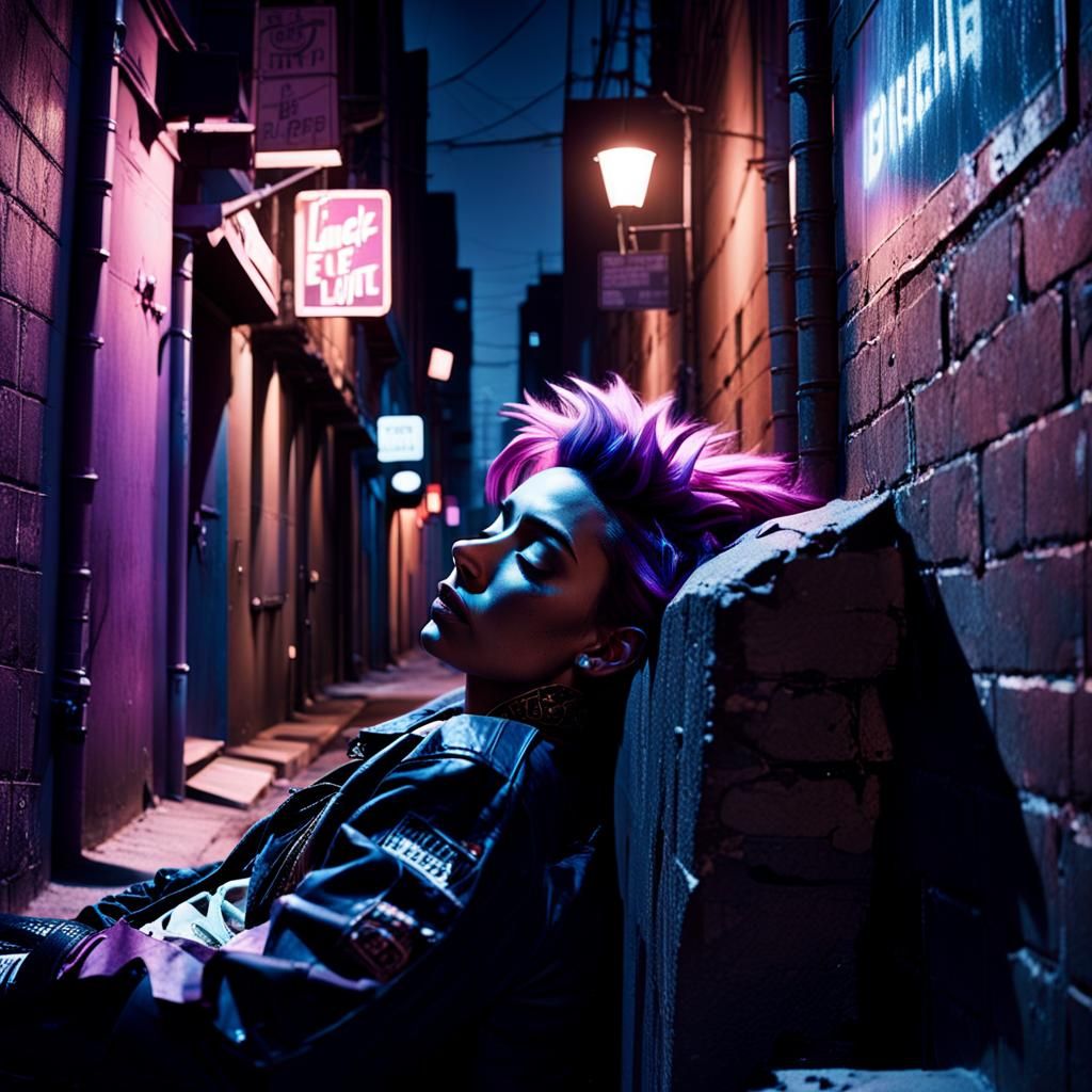 Dark Alleyway Portrait in Moody, High-Contrast Film Grain