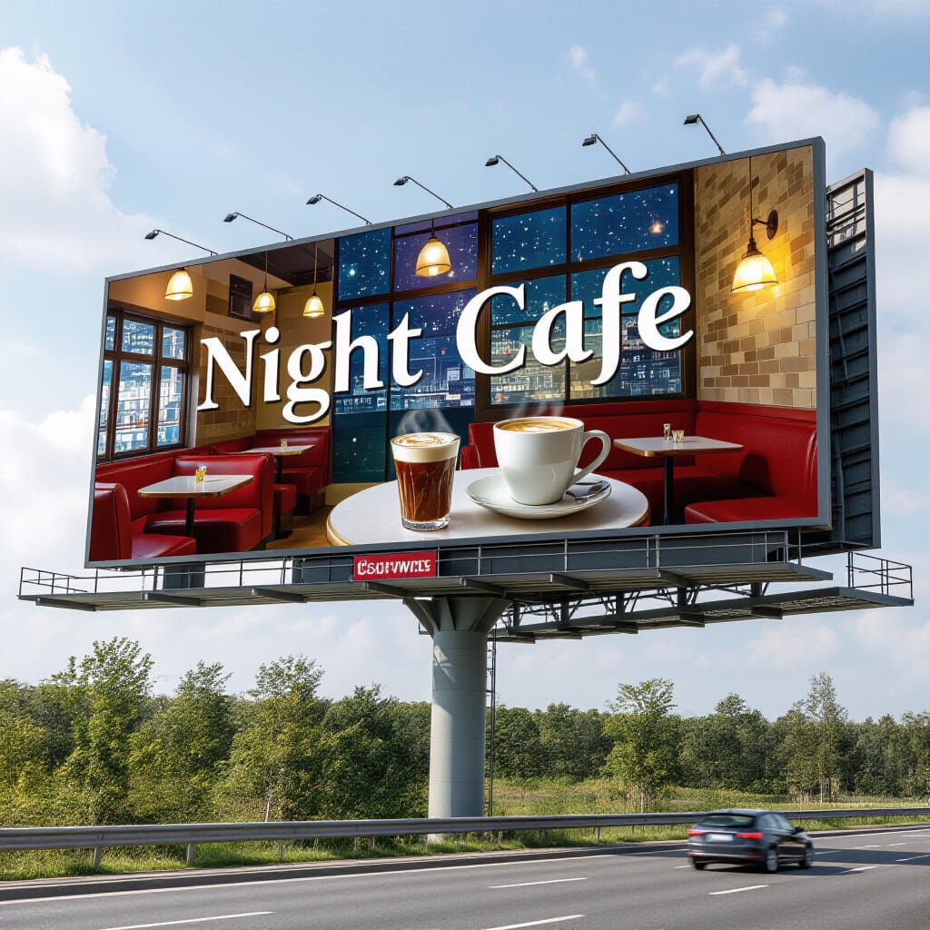 Huge "Night Cafe" Advertisement on Billboard