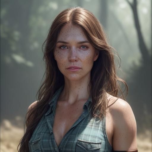 Surfer Cowgirl with Shotgun, Realistic Film Still