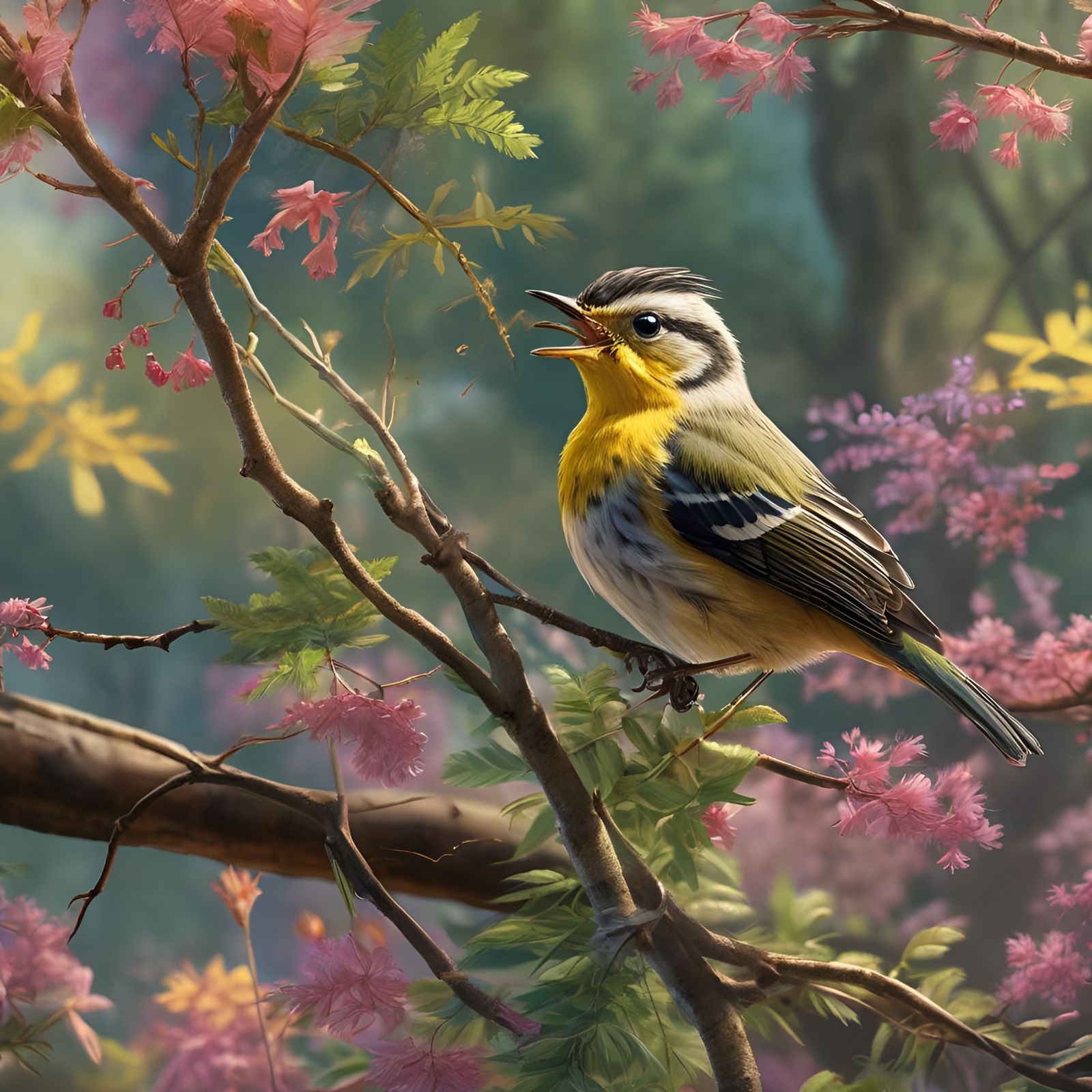 Hyperrealistic Warbler in Splash Art Style