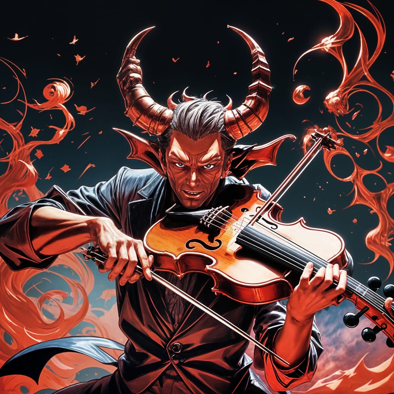 Sultry Devil Performs on His Violin in a Vibrant Anime-Inspi...