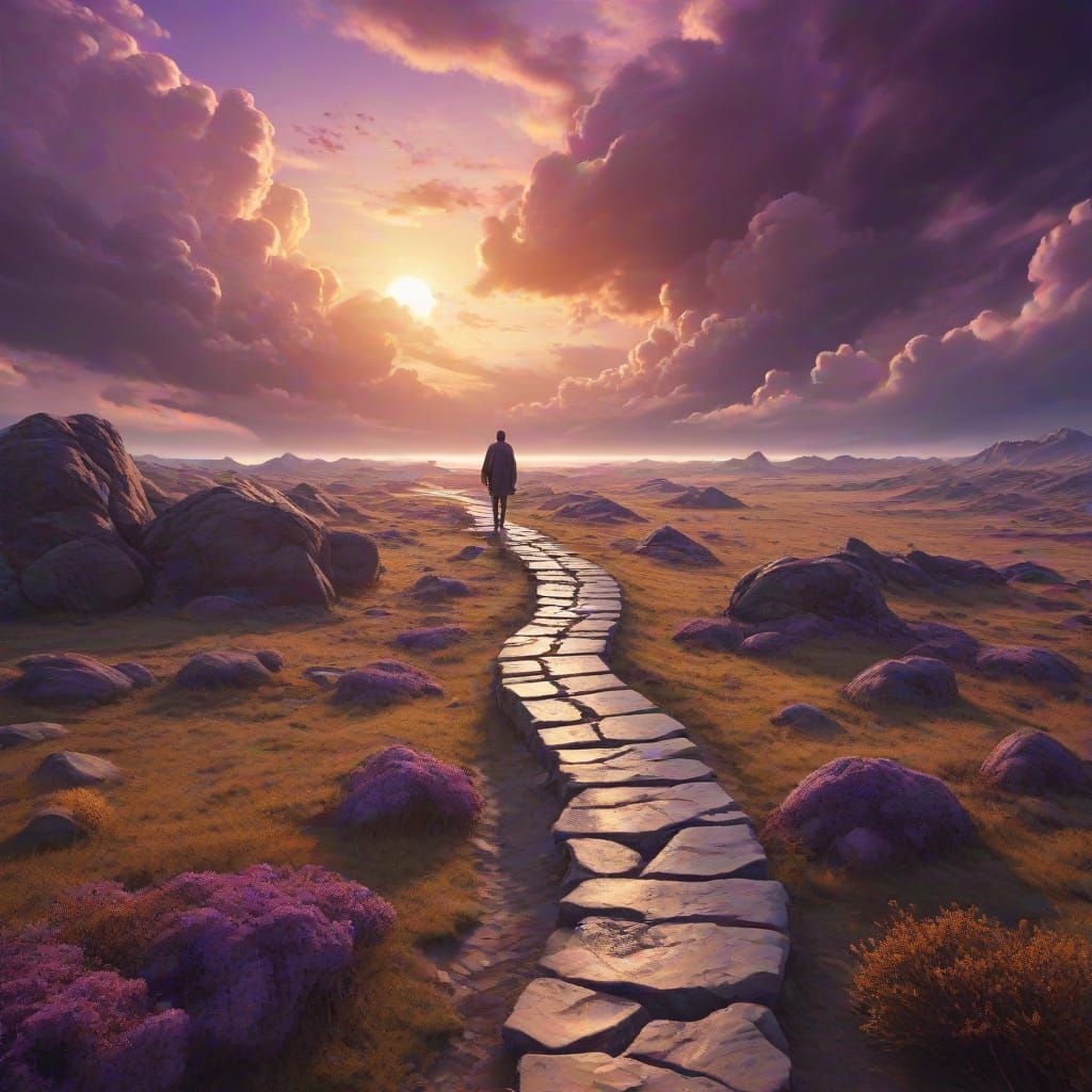 Eerie Surrealist Path with Swirling Clouds in Oil
