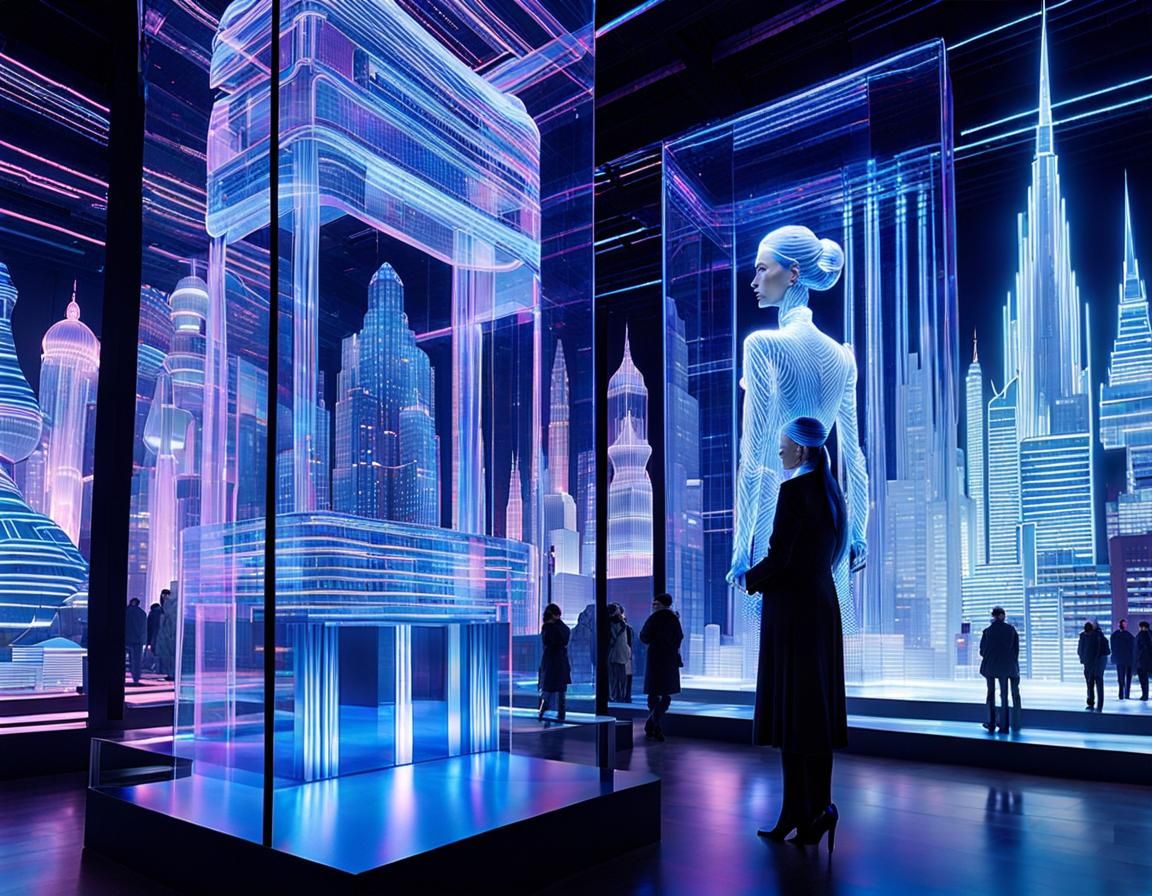 Futuristic Holographic Woman in a Cyberpunk City