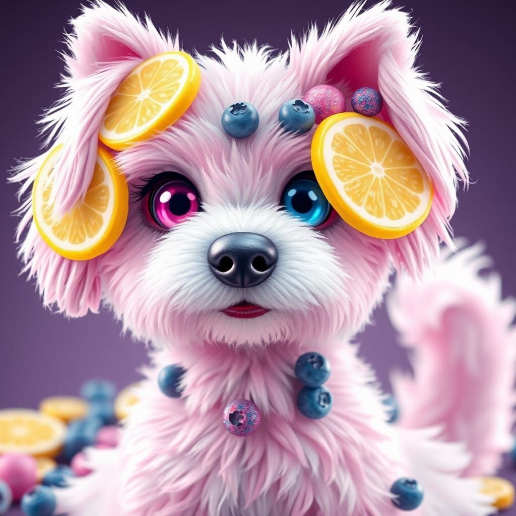 Candy-Themed Dog Portrait in Hyperrealistic Digital Art