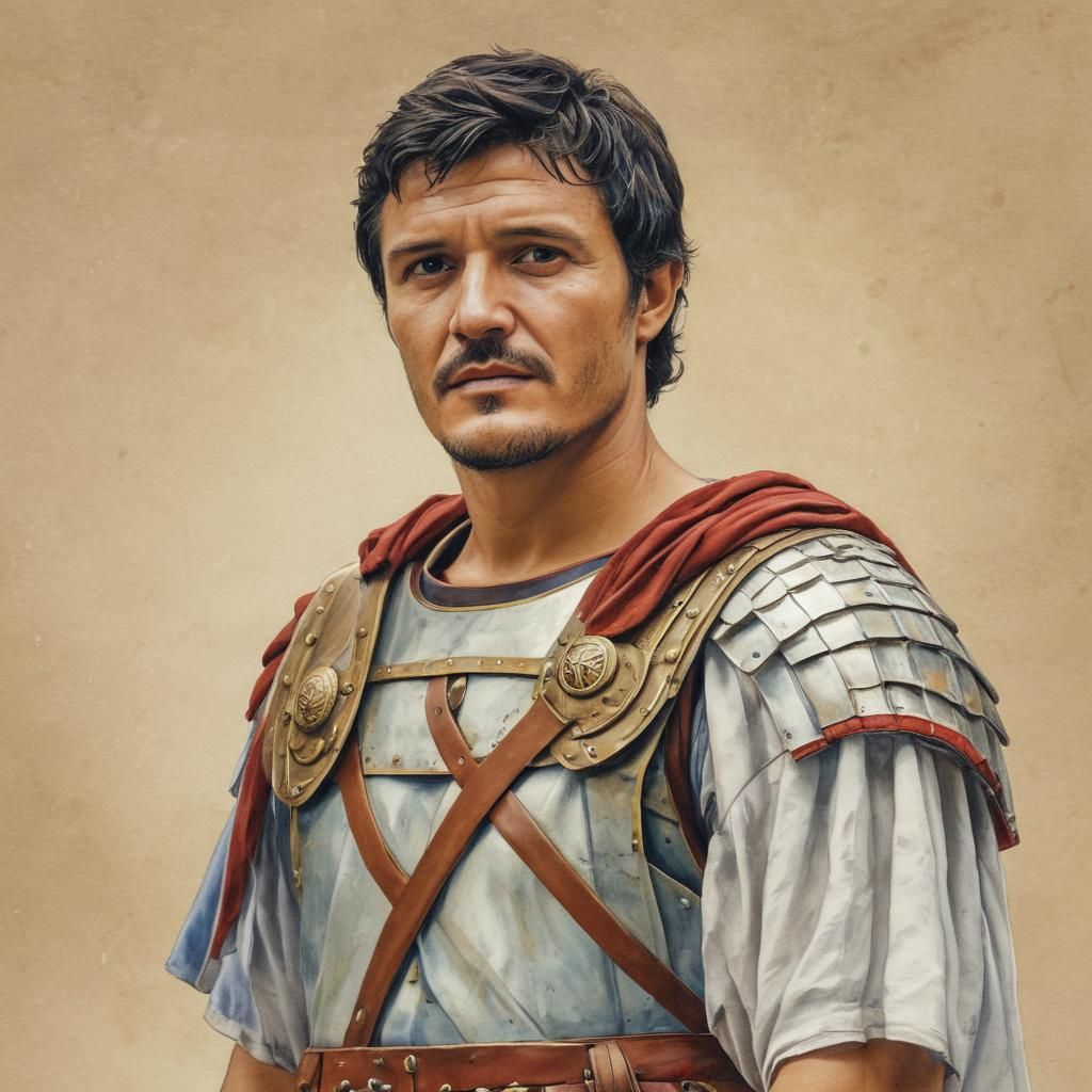 Watercolor Portrait of a Roman General in Ancient Regalia