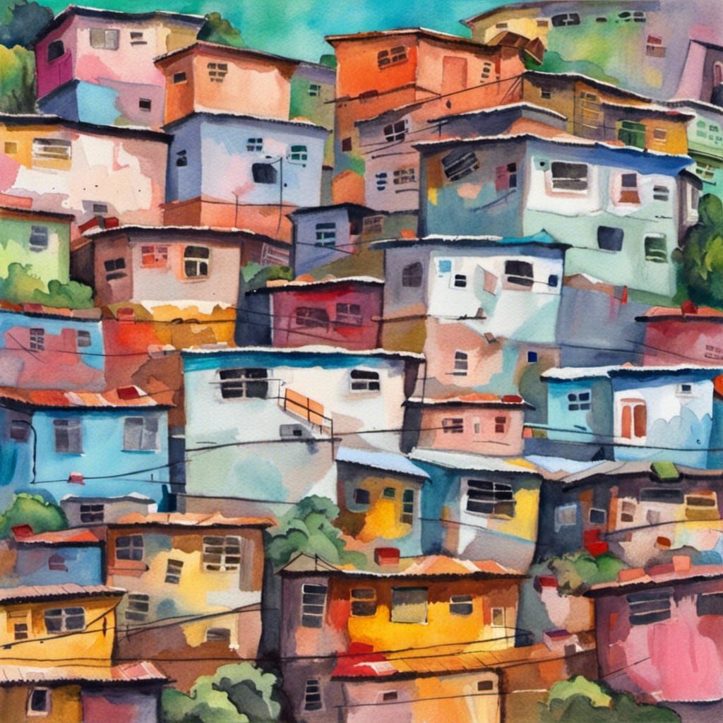 Rocinha Favela in Gouache Style Impressionist Painting