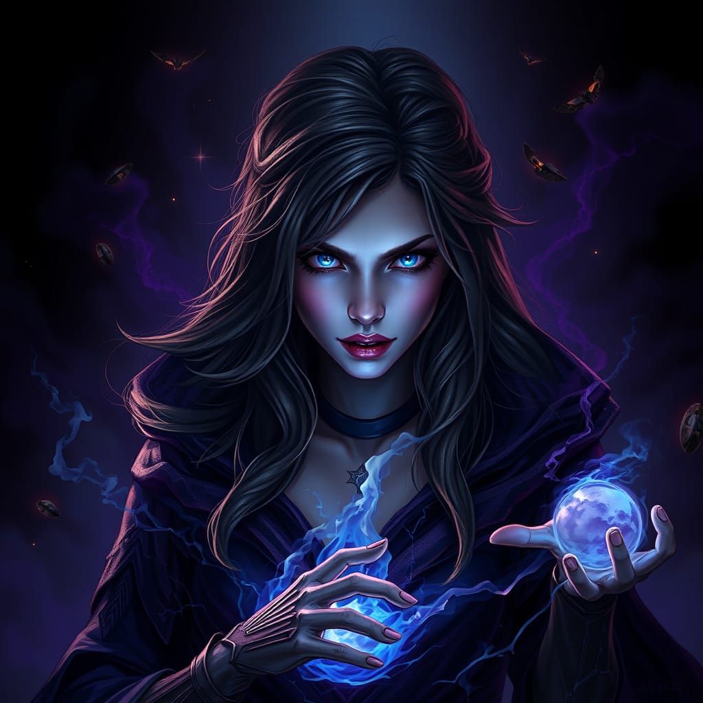 Ethereal Sorceress Enveloped in Dark Cosmic Energy