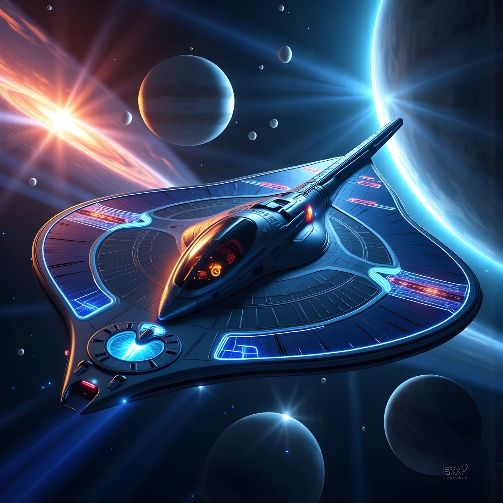 A majestic stingray-inspired interstellar spaceship glides t...