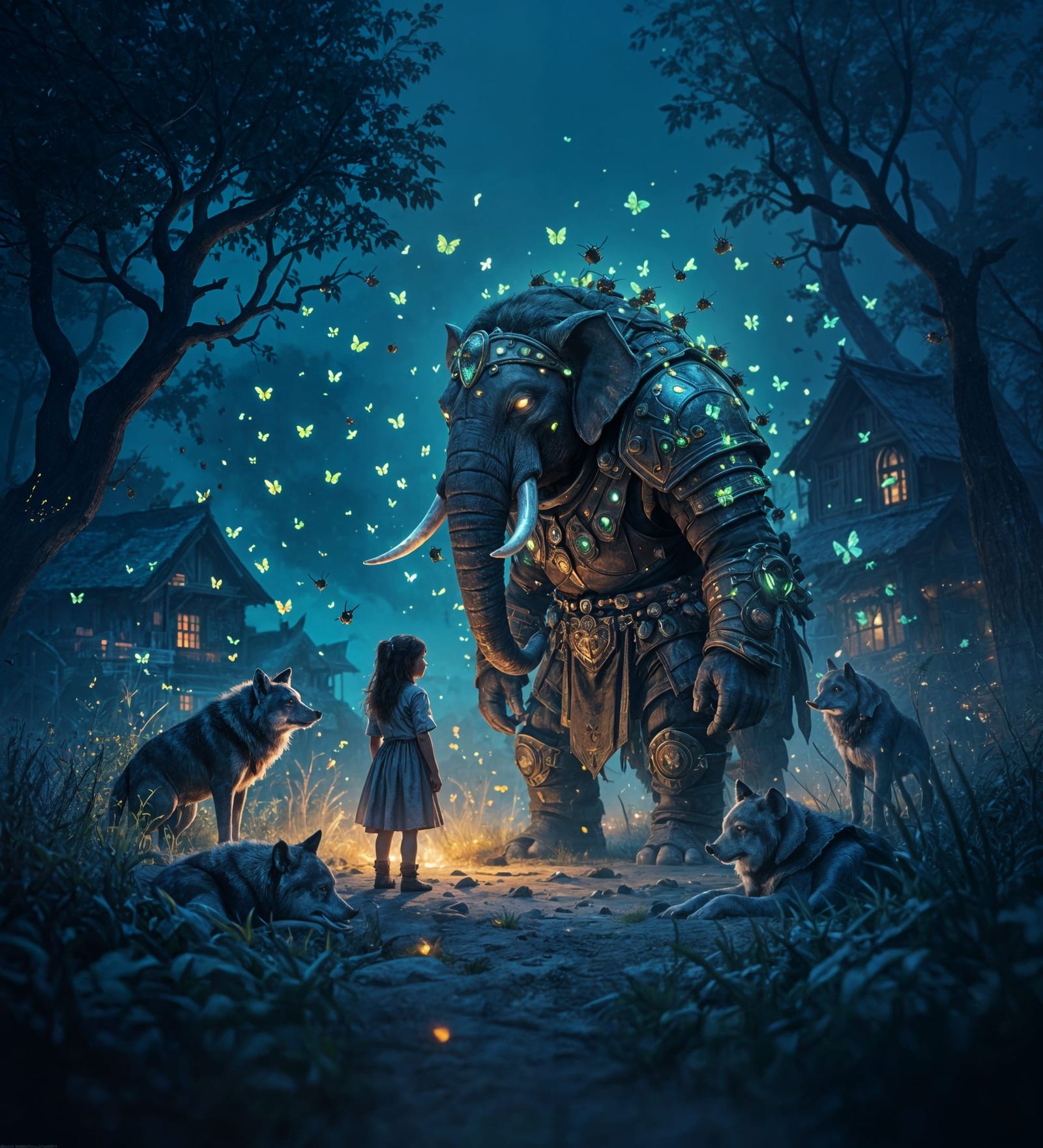 Elephant Man Guardian in Dark Fantasy Landscape