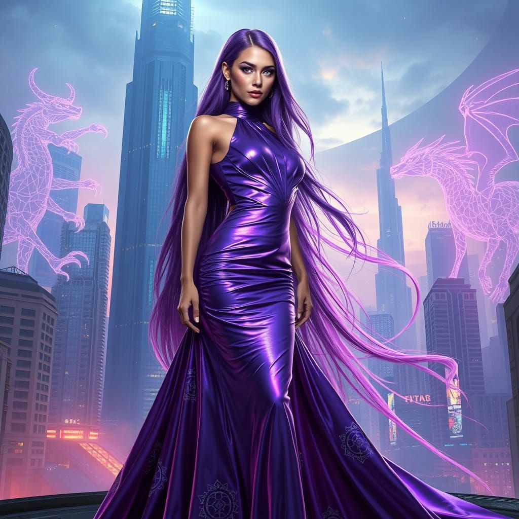 Cyberpunk Woman in Futuristic Cityscape