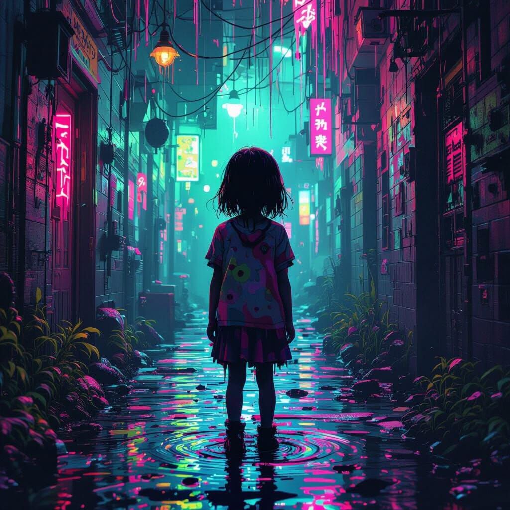 Unsettling Vibrant Dreamscape in Weirdcore Style