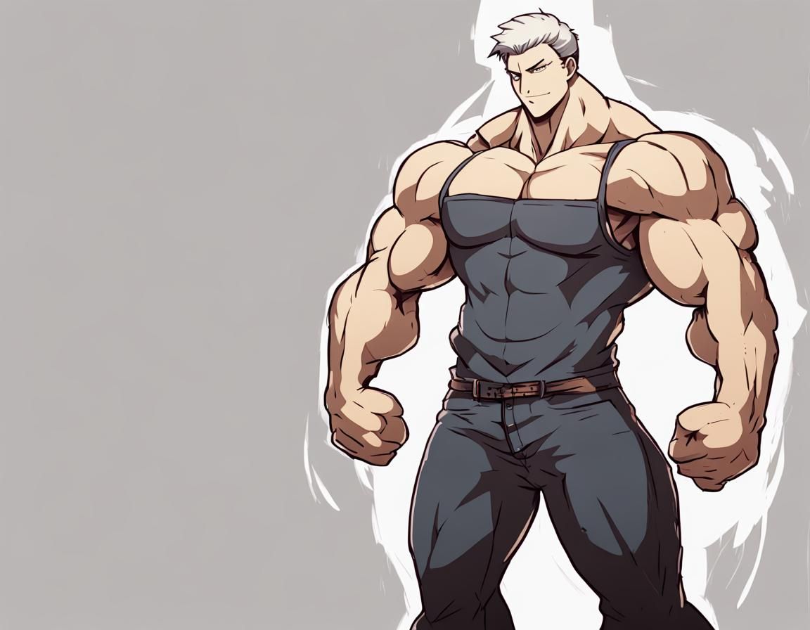 Buff Anime Man with Featureless Face