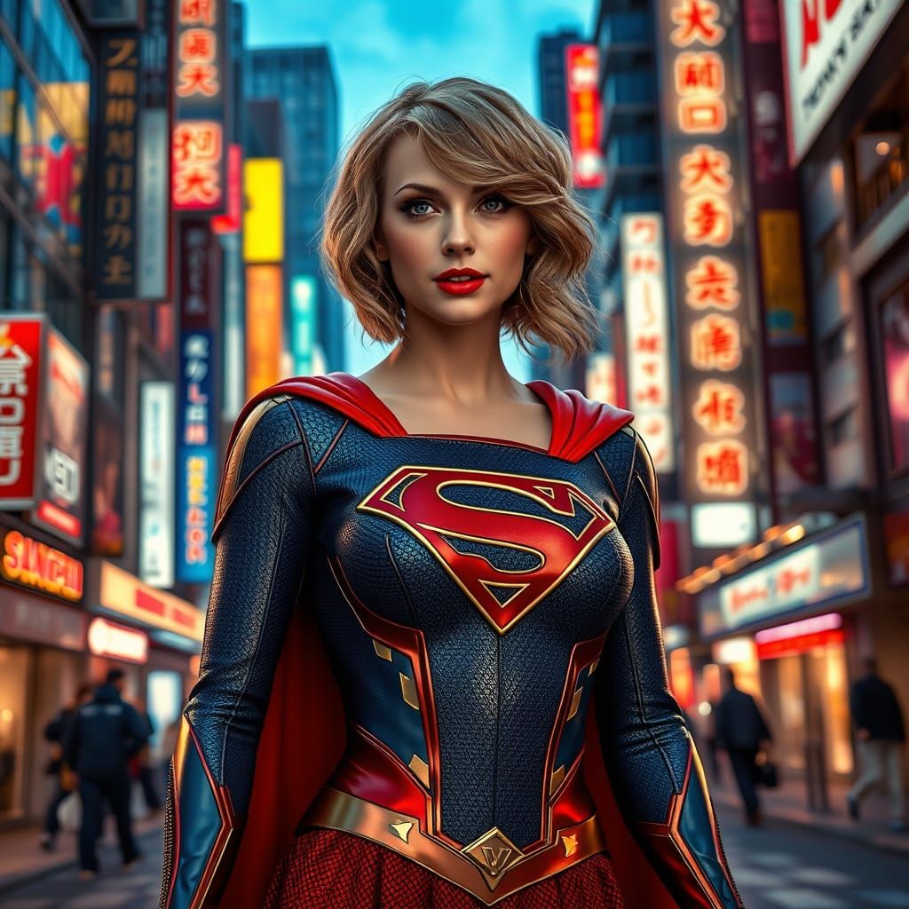 Supergirl in Tokyo city.