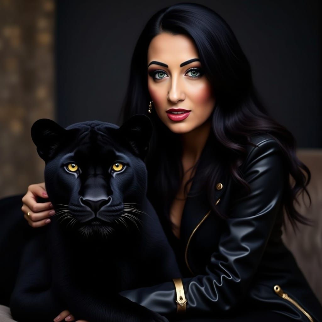 Leather and Panther Fashion in Matte Painting Style