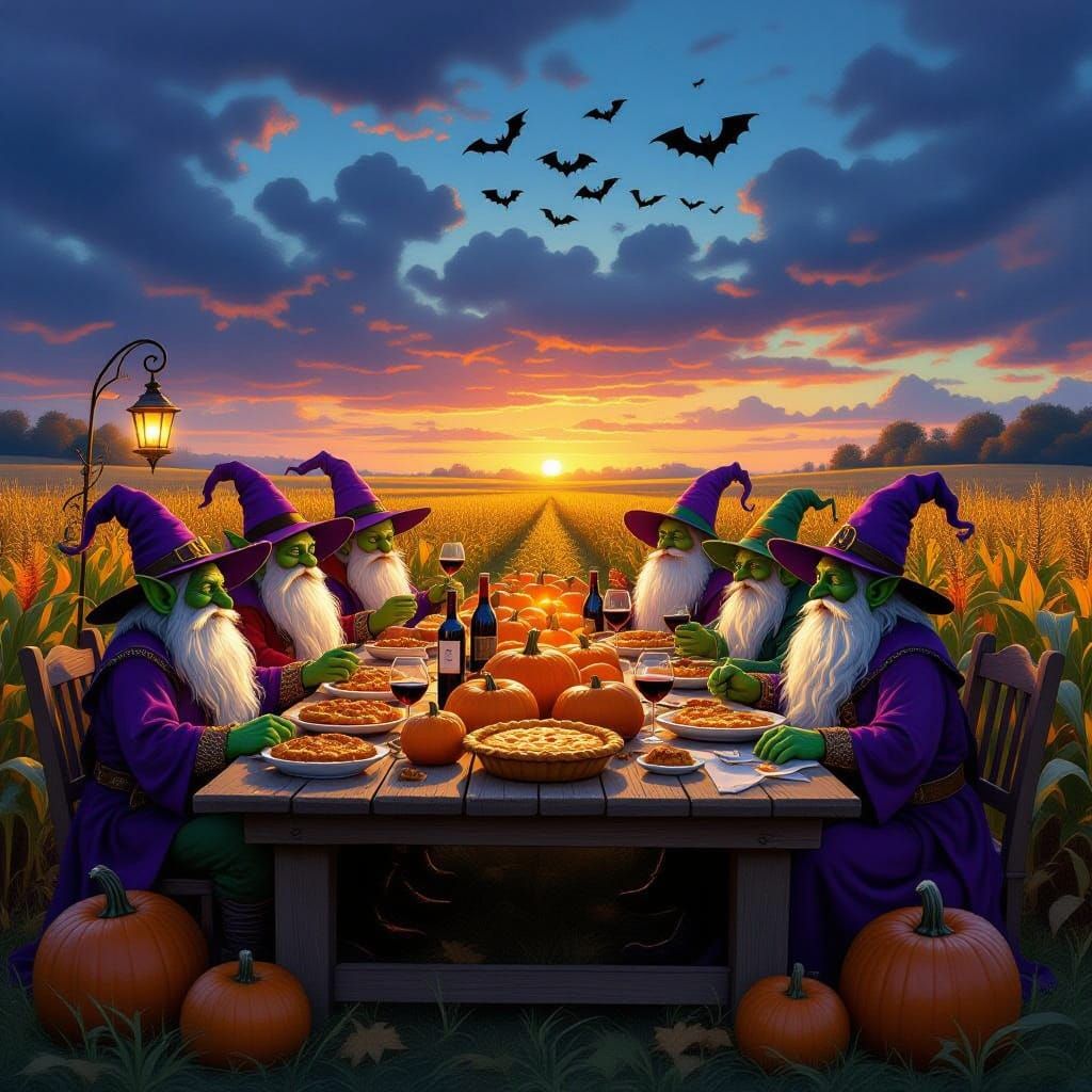 Goblins and Wizards Feast in a Cornfield Twilight