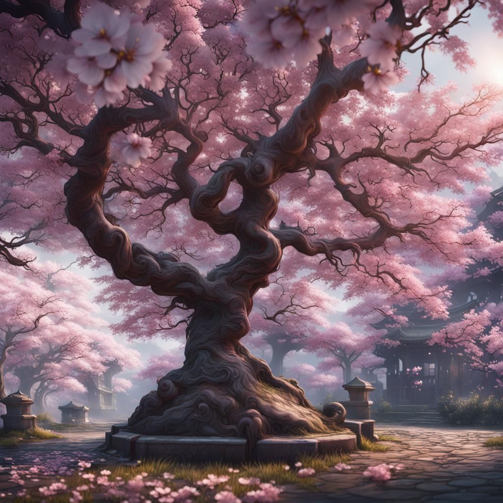 Detailed Cherry Blossoms Fantasy Concept Art