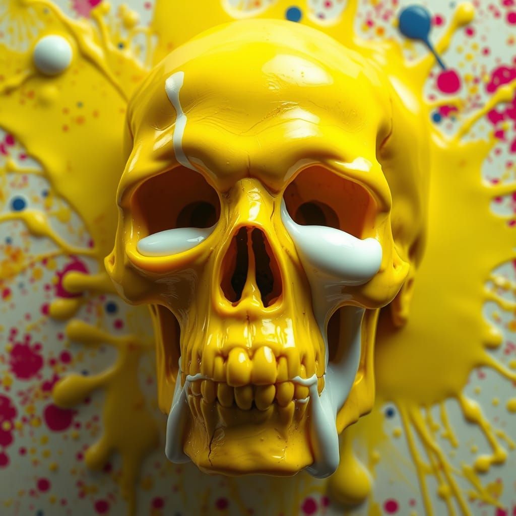 Hyperrealistic Melted Skull with Milk Slime Background