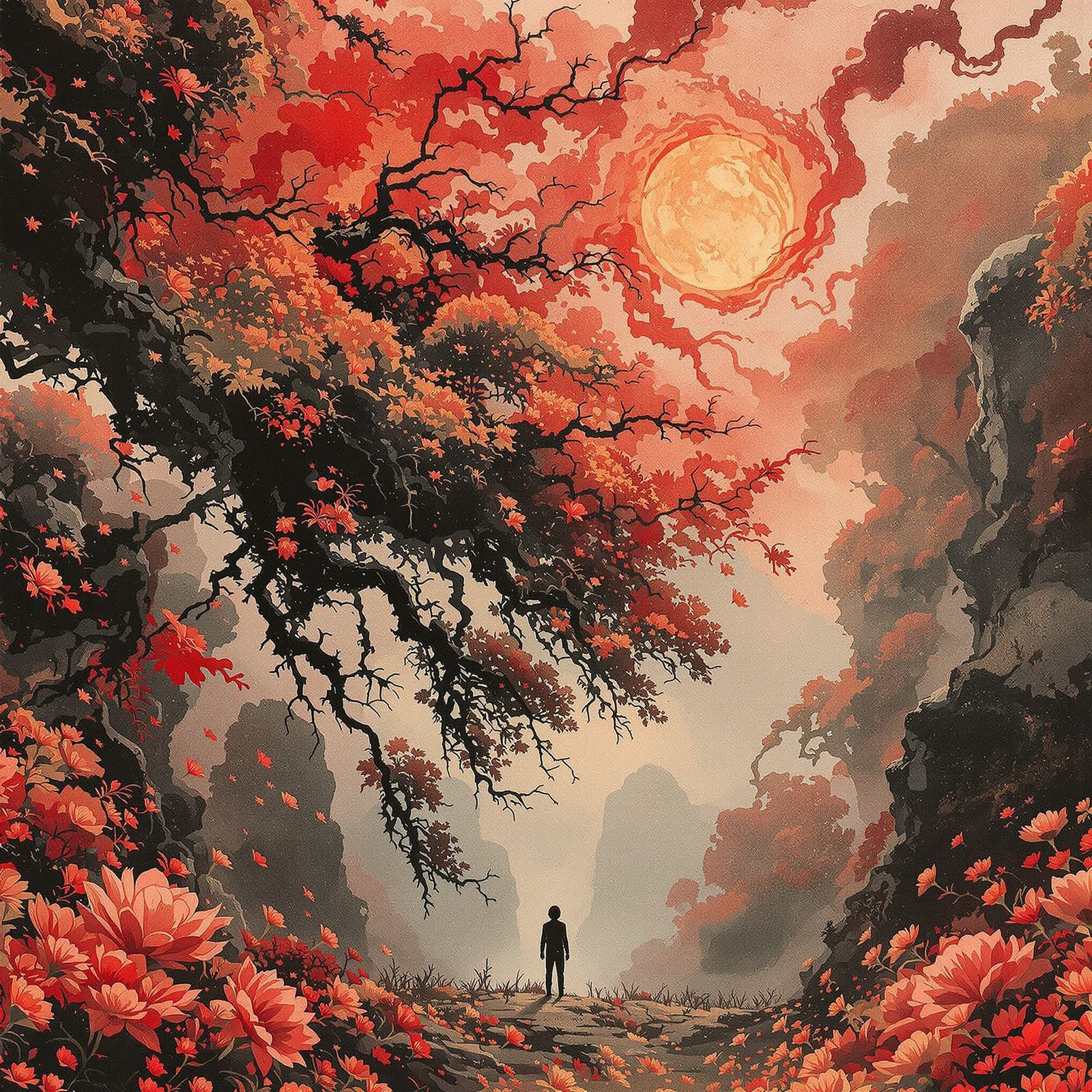 Ethereal Dreamscape with Lilies and Ink