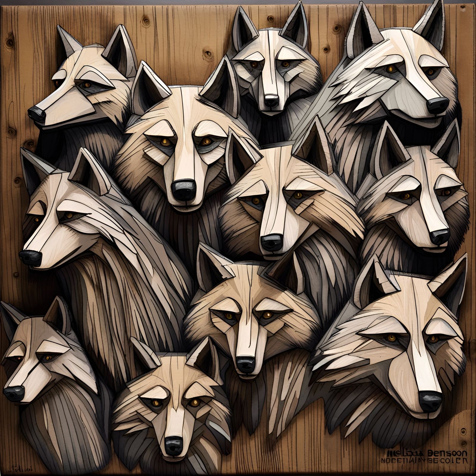 Grizzled Wolfpack in Timber, as Outsider Art