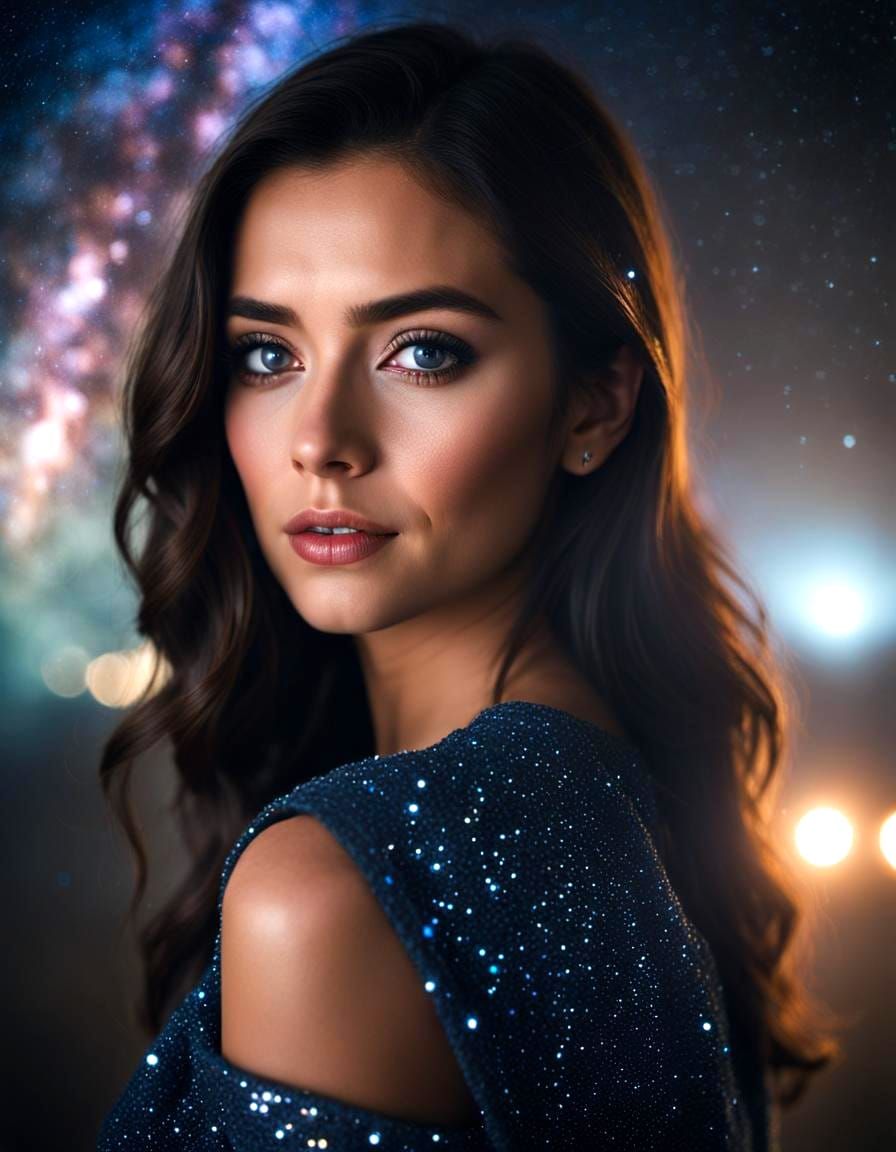 Woman Gazing at Starry Night Sky