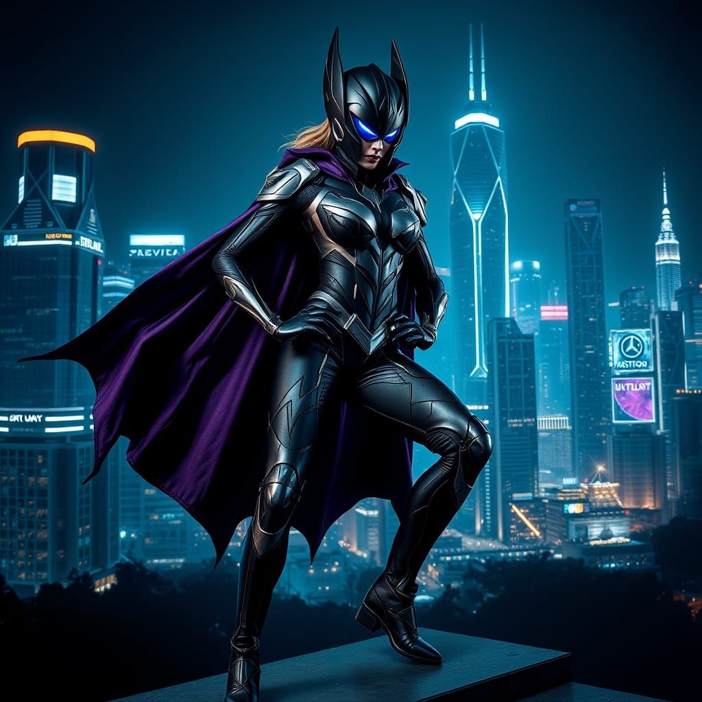 Cyberpunk Heroine Stands Tall in Modern Cityscape