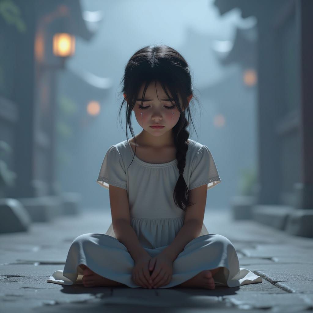 Sad Girl in Fog, Dramatic Lighting