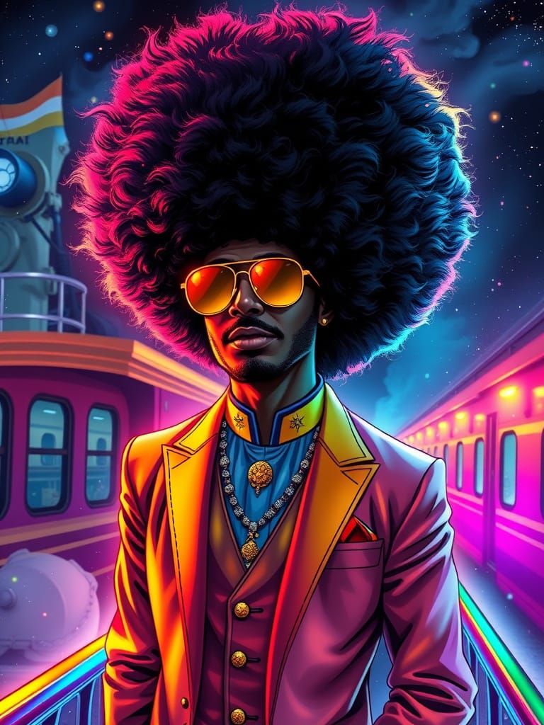 Bioluminescent Man with Afro in Anime Style