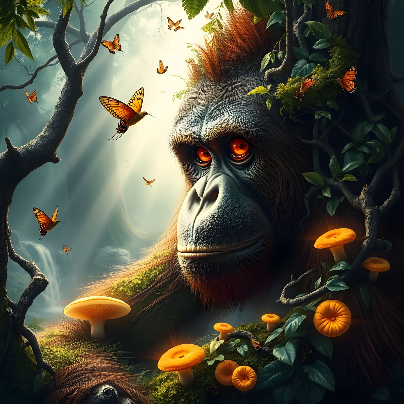 Majestic Orangutan Formed From Rainforest Elements